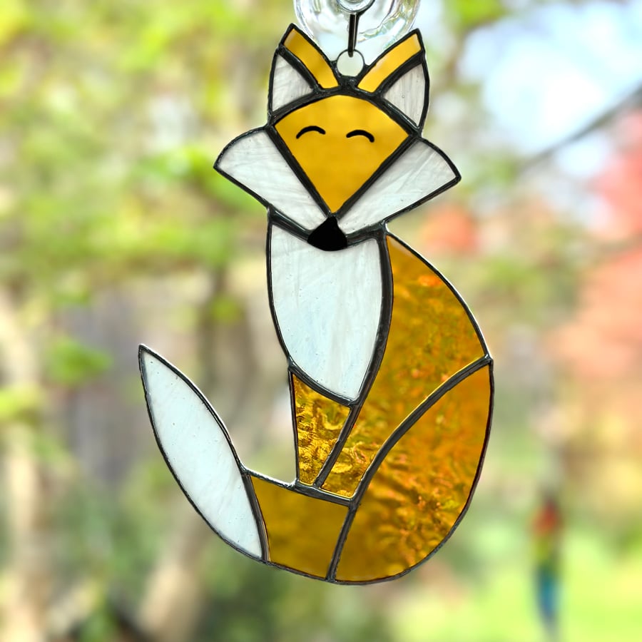Stained Glass Fox Suncatcher Large - Handmade Hanging Decoration - Amber