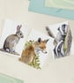 Wildlife greetings cards, pack of 3, A6 size blank notelets, fox, badger, rabbit - Image 1
