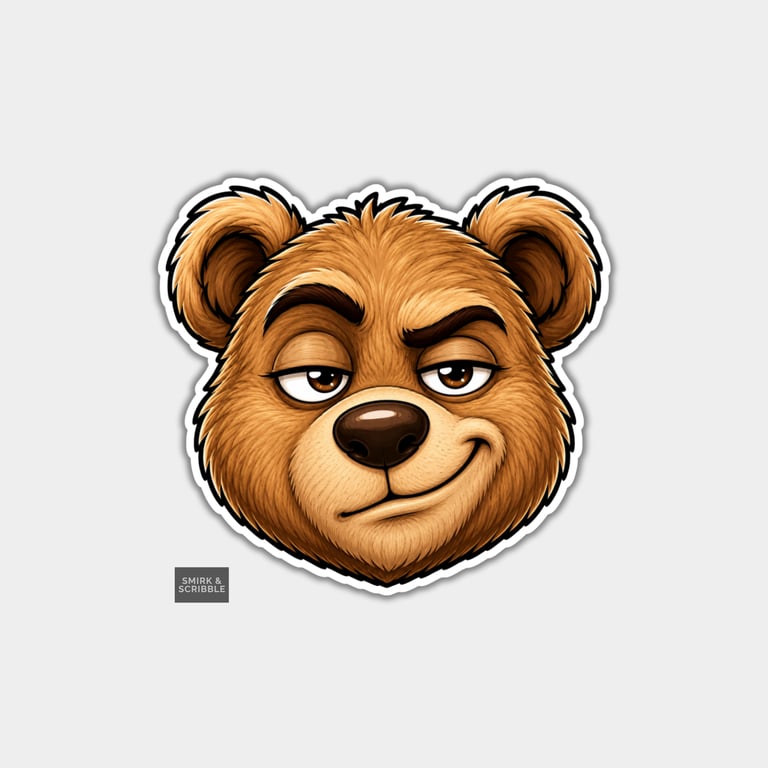 Funny Vinyl Die Cut Sticker For Adults - Grumpy Bear Face