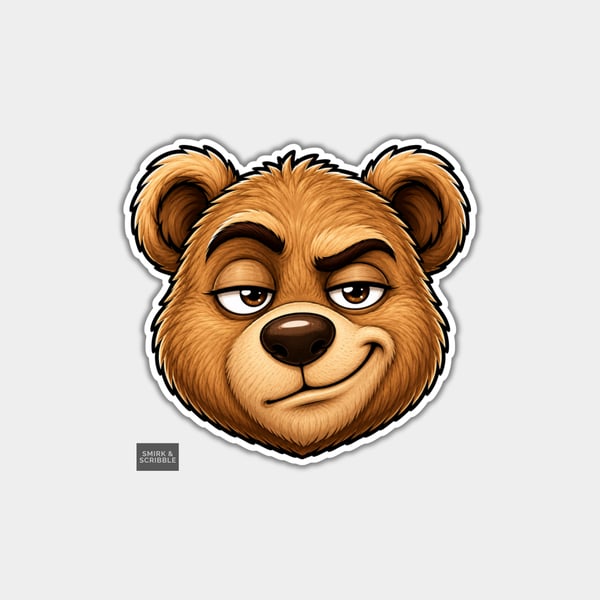 Funny Vinyl Die Cut Sticker For Adults - Grumpy Bear Face