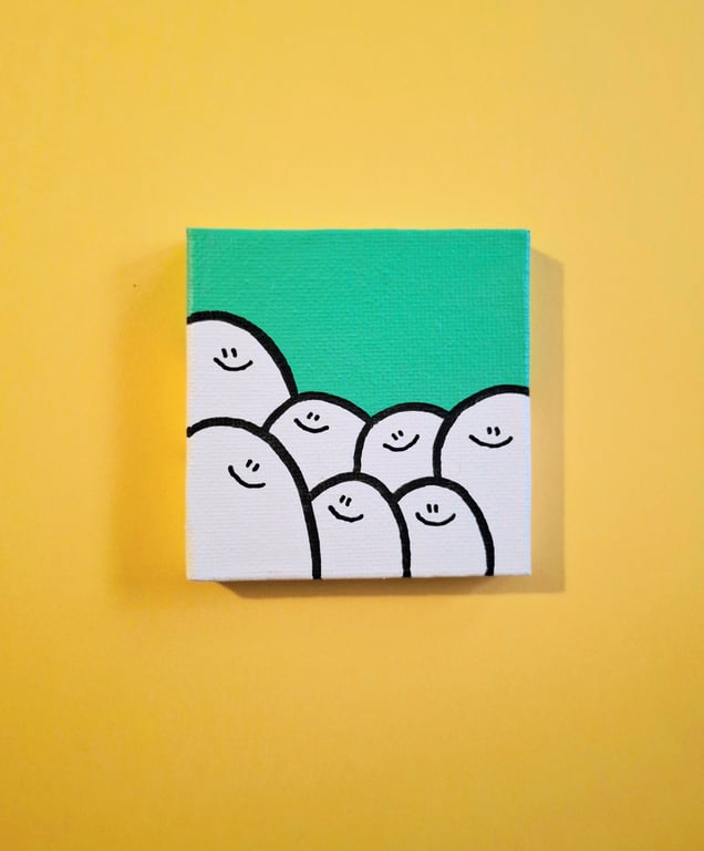 A bunch of Cheps! Acrylic painting on a mini canvas