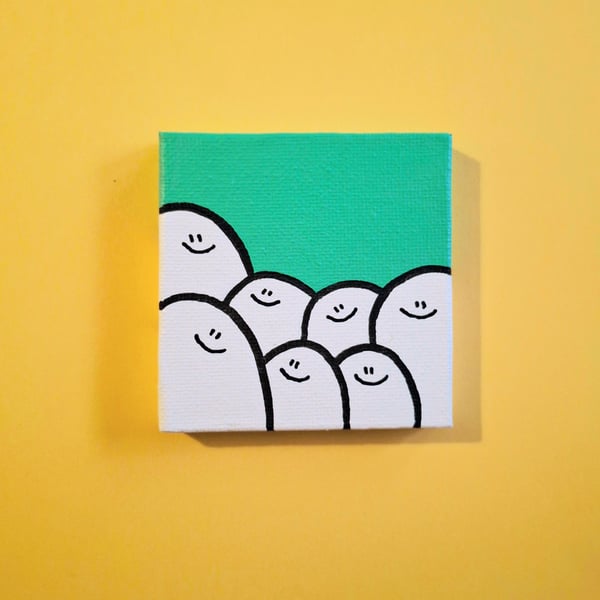 A bunch of Cheps! Acrylic painting on a mini canvas