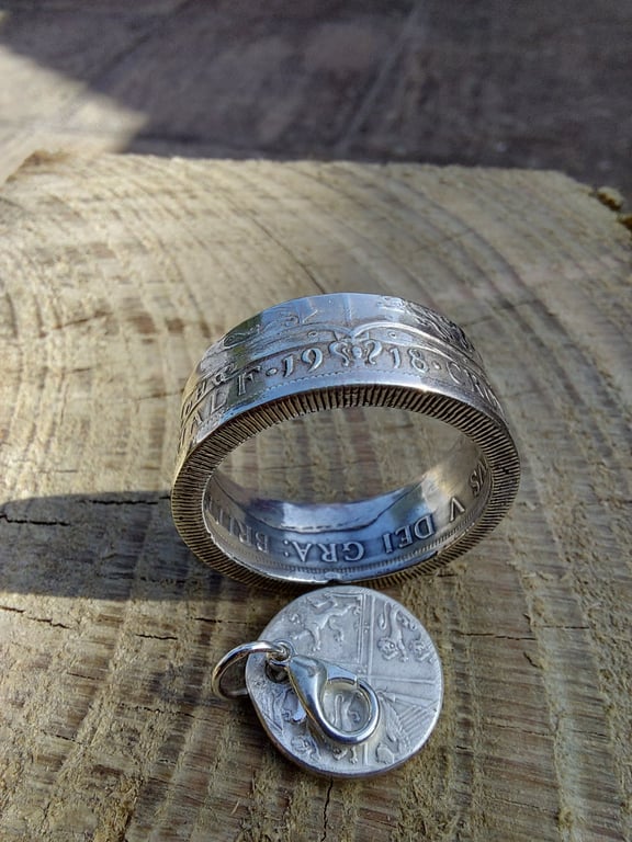 King George V 1918 sterling silver Half Crown coin ring 