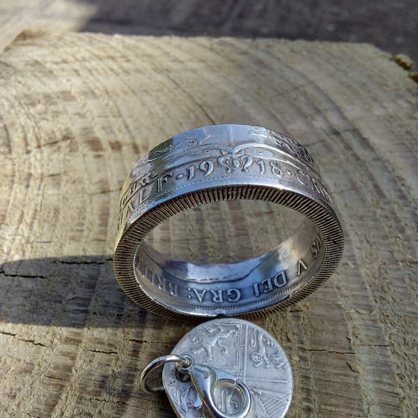 King George V 1918 sterling silver Half Crown coin ring 