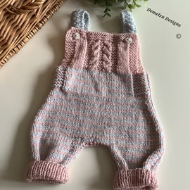 Stripey Baby Girl's Hand Knitted Rompers & Booties  Set 0-3 months size