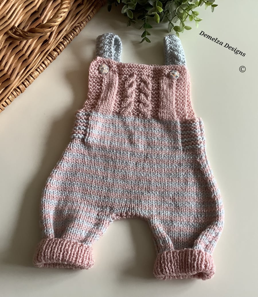 Stripey Baby Girl's Hand Knitted Rompers & Booties  Set 0-3 months size