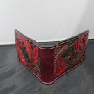 Handmade Leather Tooled Bifold Feather Wallet Dark Red