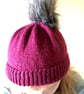 Hand Knitted Hat in plum colour (DK) -Medium - Image 6
