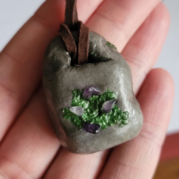 Polymer Clay Pendant, Realistic Stone Necklace, Amethyst Gemstone Jewellery