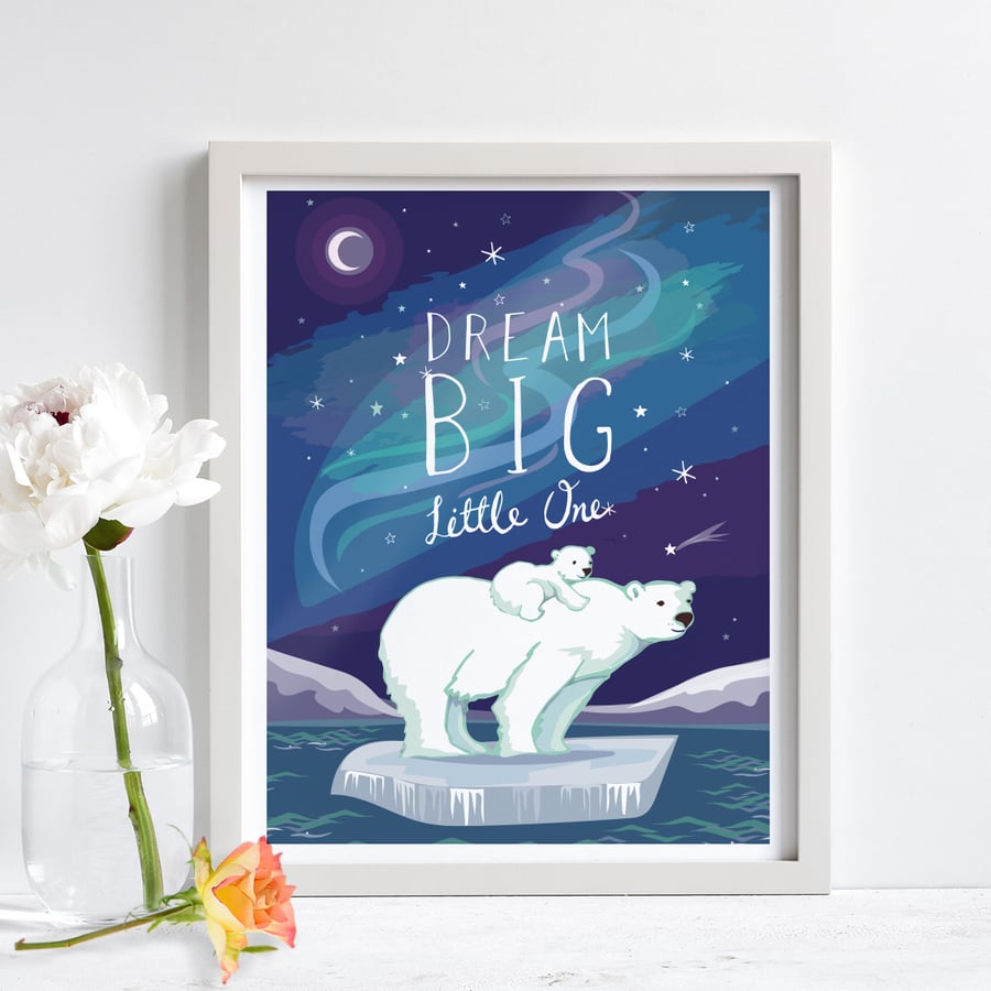 'Dream Big Little One' illustration print, nursery wall art, free UK shipping.