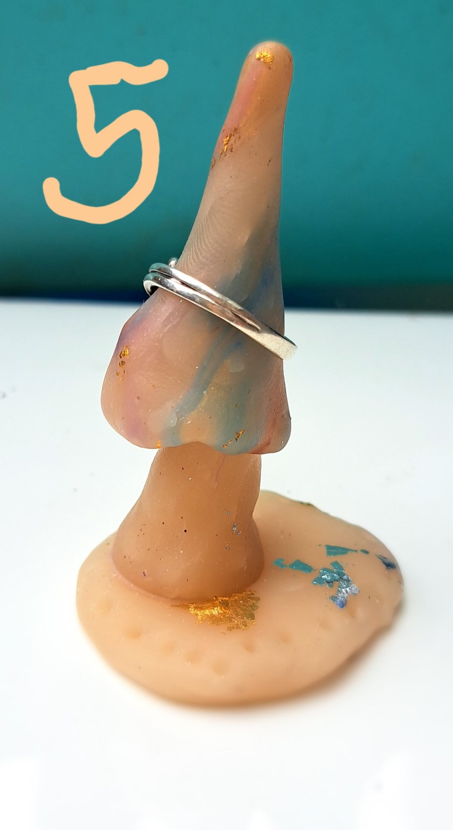 A selection of handmade Mushroom ring holders, funky, sparkly and trendy