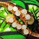 Copper Wire Wrapped Aragonite & White Jade Crystal Bangle