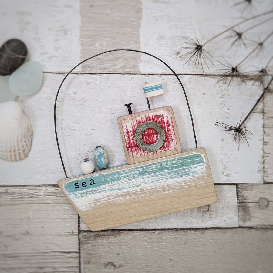 Rustic Wooden Boat Hanging 'sea'