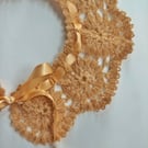 Caramel Crochet Lace Collar, Handmade Detachable Floral Accessory with Ribbon 