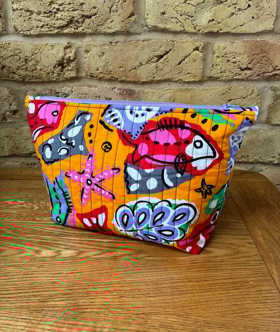 Bright Under The Sea Print Quilted Fabric Wash Bag
