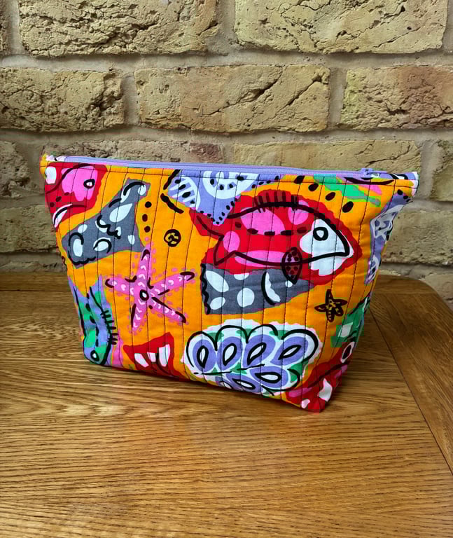 Bright Under The Sea Print Quilted Fabric Wash Bag