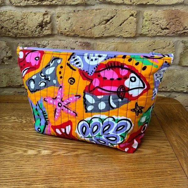 Bright Under The Sea Print Quilted Fabric Wash Bag
