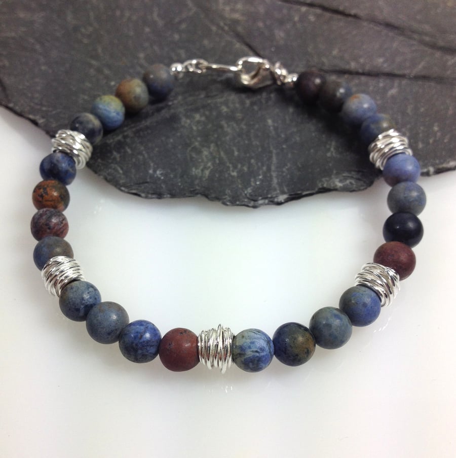 Dumortierite and silver bracelet