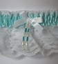White lace wedding garter with aqua trim - Image 2