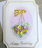 Handmade birthday card with quilled flowers hanging basket in lilac and lemon - Image 4