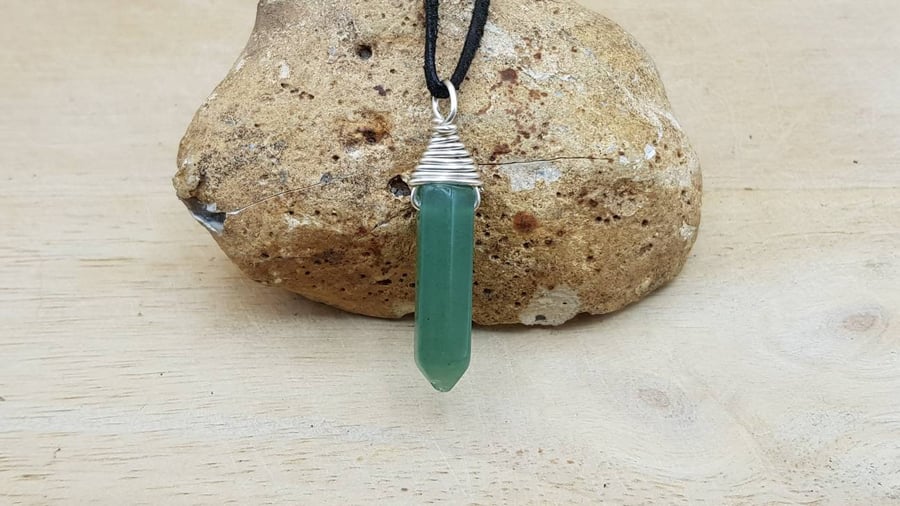Green Aventurine point Pendant. Reiki charged. Boho chic necklace