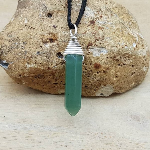 Green Aventurine point Pendant. Reiki charged. Boho chic necklace