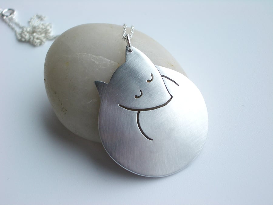 Fox necklace pendant in silver brushed aluminium 