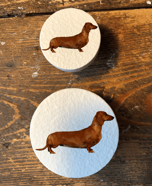 Handmade brown sausage dog Dachshund pine door knobs wardrobe drawer handle