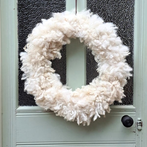 Natural British wool Christmas wreaths white 50cm - sustainable Christmas decor