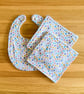 Newborn Baby Boxed Gift Set-Bib & Matching Baby Wipes Bib-Coloured Flowers-BGS24