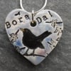 Handmade Ceramic Bore Da Blackbird heart pendant