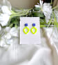 Neon Lime Yellow & Cobalt Blue Geometric Statement Earrings - Image 4