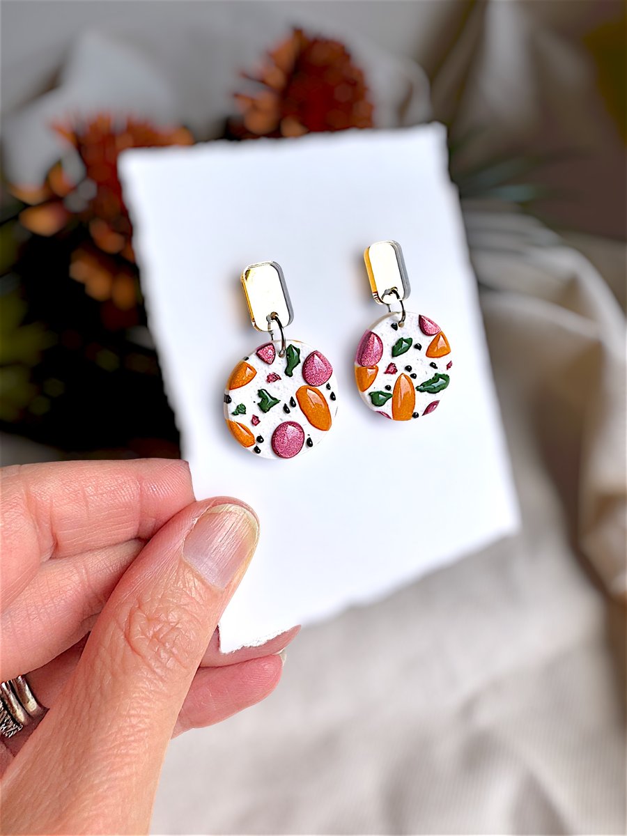 Abstract Autumn Round & Bar Polymer clay Earrings