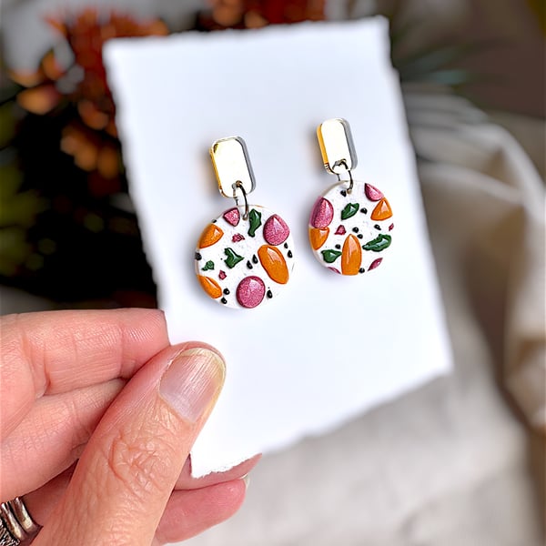 Abstract Autumn Round & Bar Polymer clay Earrings