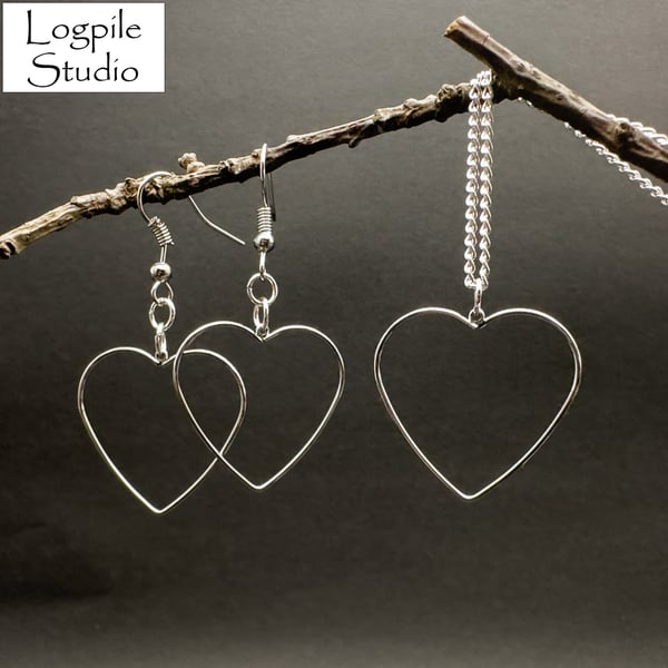 Heart Silver Plated Earrings and Pendant