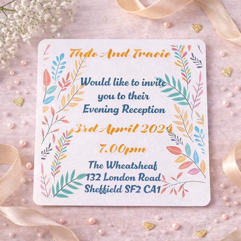 Pastel Leaf Evening Reception Invitation – Personalised Wedding Stationery