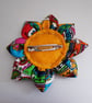 Multicolour Fabric Flower Brooch With Yellow Button - Bright Floral Pin - Image 3