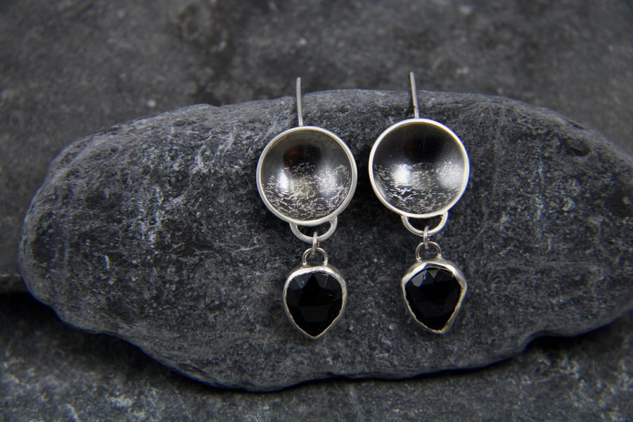 Stormy Sea Oxidised Sterling Silver Statement Gemstone Dangle Earrings