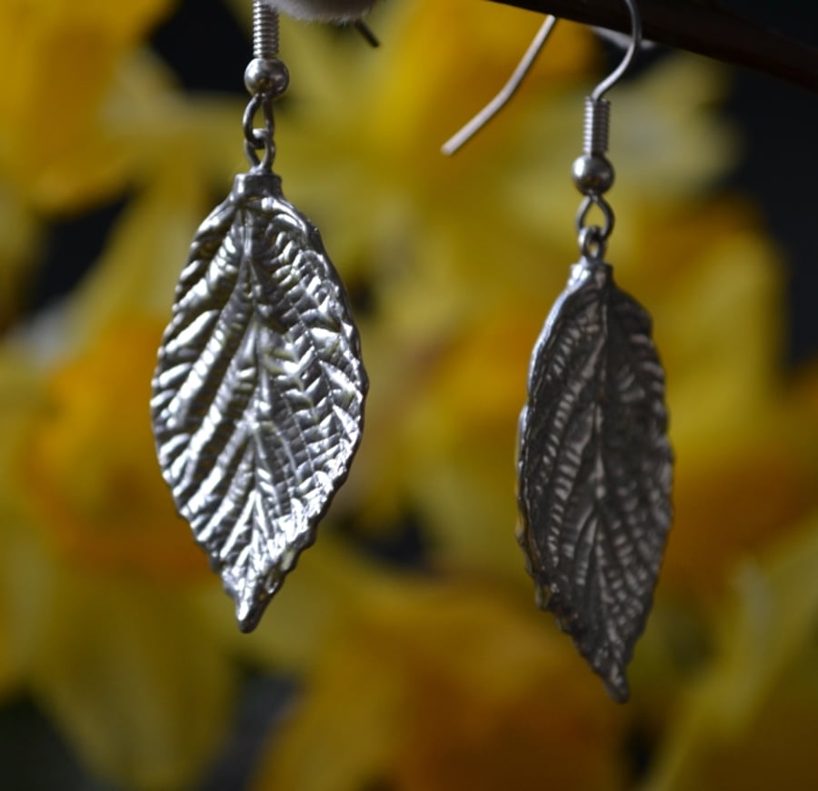 Rose leaf pewter earrings