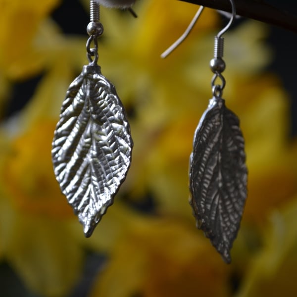 Rose leaf pewter earrings