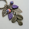 Purple Orange Antique Bronze Leaf Howlite Poly Clay Keyring Bag Charm   KCJ2275
