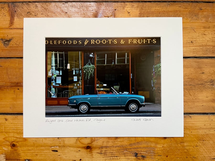 Peugeot 304, Glasgow Signed Mounted Print FREE DELIVERY