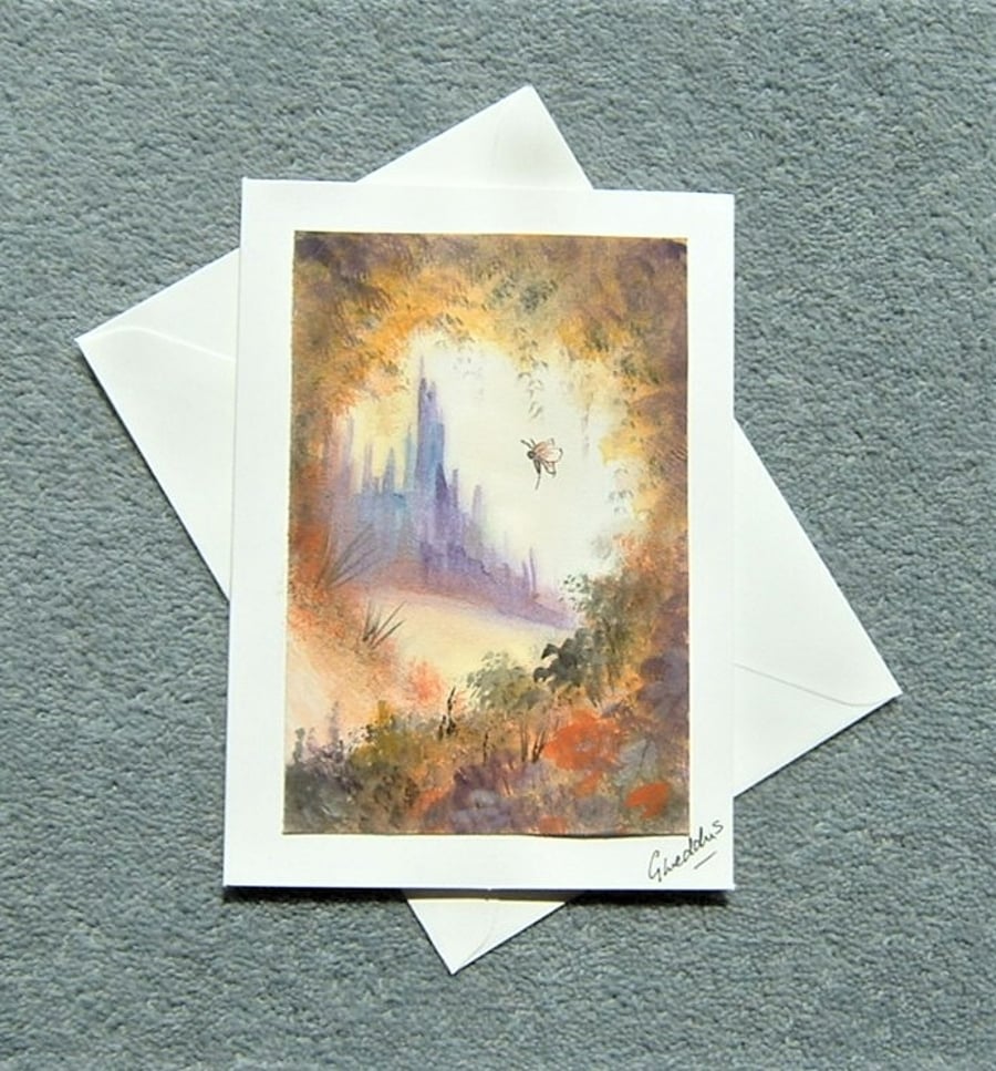 fantasy art watercolour hand painted blank card ( ref 635.E1 )