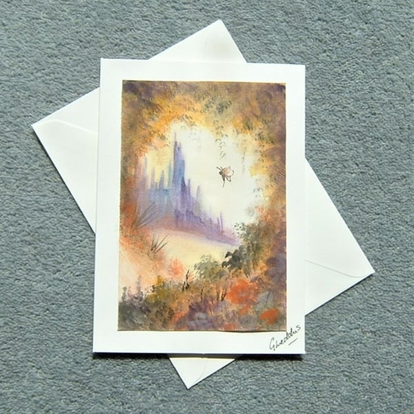 fantasy art watercolour hand painted blank card ( ref 635.E1 )