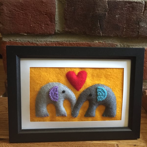 Elephants in love - felt picture