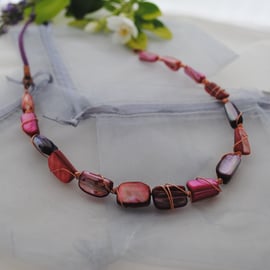 Copper rivershell twist pink red necklace