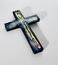 Dichroic Resin Cross Pendant: Iridescent Rainbow Blue Silver Crucifix Necklace