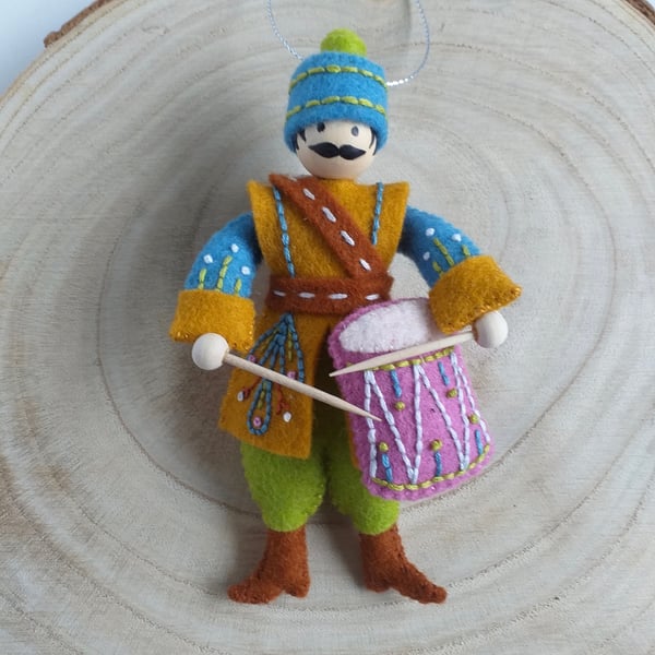 Drummer Drumming Wool Felt Christmas Ornament,12 days of Christmas Decoration