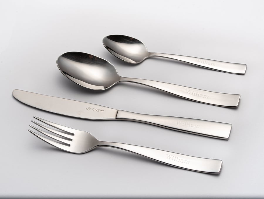 Viners Personalised Engraved Adult 4 Piece Cutlery Set With Optional Gift Box