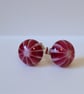 Fused glass dark pink stud earrings